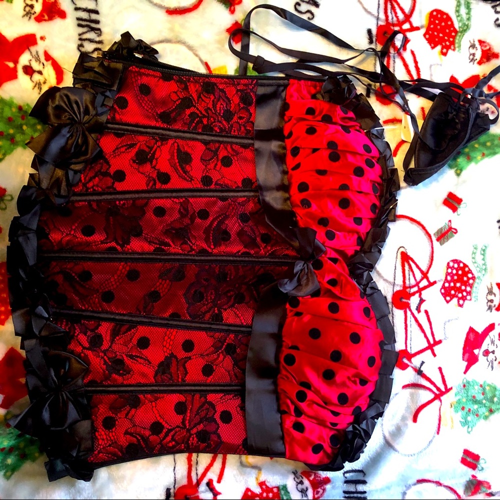 Polka dot Red and Black Zip up Corset